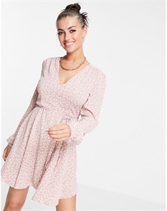 Свободное розовое платье с завязкой на талии и мелким цветочным принтом Glamorous