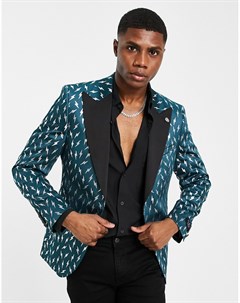 Зеленый пиджак с серебристым фольгированным принтом молнии Twisted tailor
