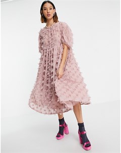 Розовое платье мини с присборенной юбкой и пушистой фактурной отделкой Sister jane