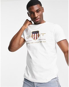 Футболка белого цвета с вышитым винтажным логотипом в виде щита Gant