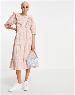 Розовое платье миди с вышивкой ришелье Miss selfridge