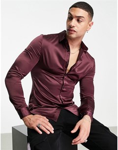 Облегающая атласная рубашка виноградного цвета удлиненная сзади Asos design