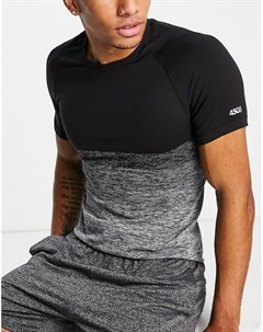 Облегающая спортивная бесшовная футболка черно серого цвета с эффектом омбре Asos 4505