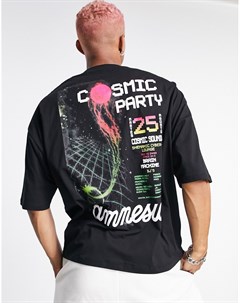 Черная oversized футболка с принтом Amnesia Ibiza и постером в винтажном стиле Asos design