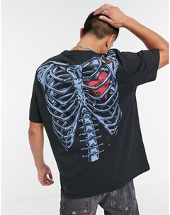 Черная футболка с принтом скелета и сердца Allsaints