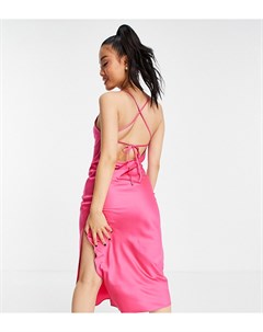 Розовое атласное платье комбинация на шнуровке Petite Miss selfridge