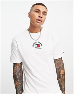 Белая футболка с дугообразным принтом логотипа по центру Tommy jeans