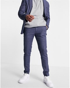 Темно синие классические брюки облегающего кроя из мягкой ткани с добавлением льна Asos design
