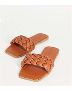 Светло коричневые шлепанцы на плоской подошве для широкой стопы с квадратным носком Truffle collection