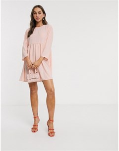 Розовое свободное платье мини с длинными рукавами Asos design