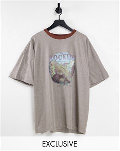 Бежевая oversized футболка с принтом The Rockies в стиле унисекс Inspired Reclaimed vintage