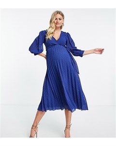 Темно синее плиссированное платье миди на запахе для кормящих матерей из ткани добби с шевронным узо Asos maternity