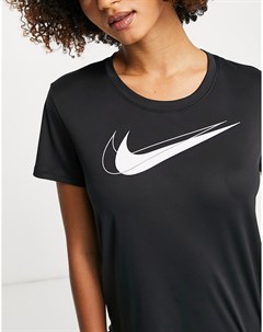 Черная футболка с короткими рукавами и логотипом галочкой Dri FIT Nike running
