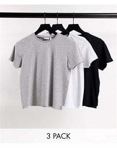 Набор из 3 футболок из органического хлопка черного белого и серого цвета с круглым вырезом Скидка Asos design