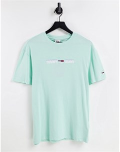 Зеленая футболка с линейным логотипом из капсульной коллекции в пастельных тонах Tommy jeans