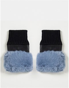 Кожаные перчатки без пальцев с отделкой из искусственного меха синего цвета Jayley