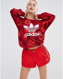 Свитшот с цветочным принтом и логотипом трилистником Adidas originals