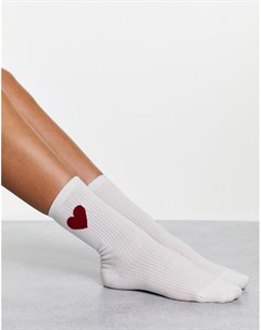 Белые носки в рубчик из смесового органического хлопка с сердечками & other stories