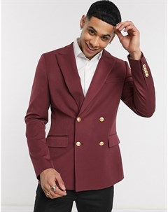 Двубортный бордовый пиджак узкого кроя с золотистыми пуговицами Asos design