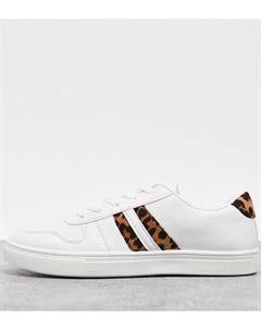Белые кроссовки на шнуровке для широкой стопы с леопардовыми вставками London rebel