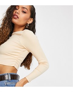 Песочный облегающий кроп топ с длинными рукавами и сборками по бокам ASOS DESIGN Petite Asos petite