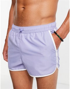 Фиолетовые шорты для плавания с белой окантовкой и шнурком с застежкой тогл Asos design