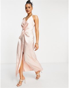 Розовое атласное платье мидакси с перекрученной отделкой спереди Jaded rose