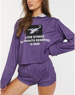 Фиолетовый худи для дома с принтом Love stings Adolescent clothing