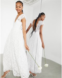 Кружевное свадебное платье с V образным вырезом и короткими рукавами Alexandra Asos edition