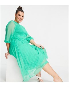 Изумрудно зеленое платье миди со складками и с плиссировкой из ткани добби ASOS DESIGN Curve Asos curve