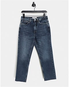 Синие прямые джинсы с эффектом потертости и необработанным краем Topshop