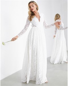 Кружевное свадебное платье с V образным вырезом и открытой спиной Penelope Asos edition