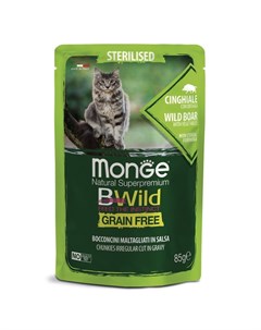 Cat BWild Grain Free полнорационный влажный корм для стерилизованных кошек беззерновой с мясом диког Monge