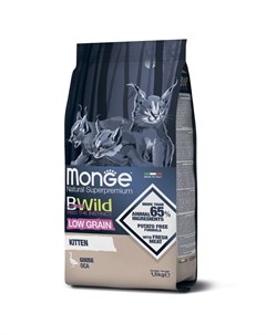 Cat BWild Low Grain Kitten полнорационный сухой корм для котят и беременных кошек низкозерновой с мя Monge
