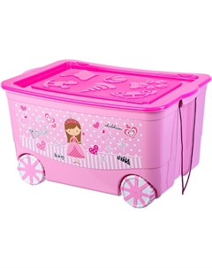 Ящик для игрушек KidsBox Принцесса 55 л розовый с крышкой на колёсах модель 449 Нет бренда