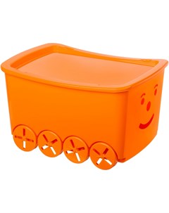 Ящик для игрушек Гусеница 57х41х33 см 48 л оранжевый с оранжевой крышкой на колёсах Нет бренда