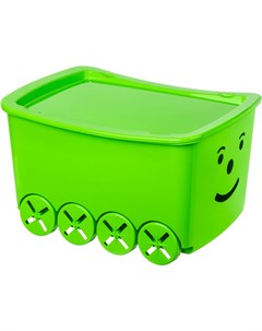 Ящик для игрушек Гусеница 57х41х33 см 48 л зеленый с зеленой крышкой на колёсах Нет бренда