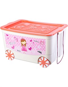 Ящик для игрушек KidsBox Принцесса 55 л слоновая кость с крышкой на колёсах модель 449 Нет бренда
