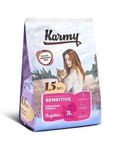 Корм сухой для кошек с чувствительным пищеварением Sensitive Индейка 1 5 кг Karmy