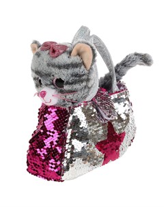 Мягкая игрушка Кошка в сумочке из пайеток 17 см ТМ арт F80179 17B Мой питомец