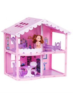 Домик для кукол Анжелика розово сиреневый с мебелью ТМ Krasatoys