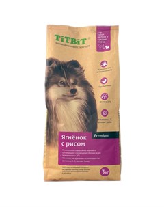Корм сухой для собак мелких и средних пород Ягнёнок с рисом Premium 3 кг Titbit