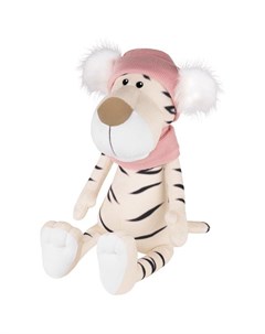 Игрушка мягкая Белая Тигрица в шапке и шарфе с помпонами 24 см Maxitoys luxury