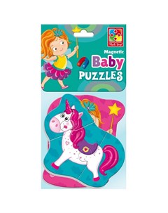 Пазл Baby puzzle Фея и единорог 2 картинки 7 мягких элементов магнитные Vladi toys