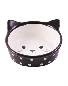 Миска для кошек Мордочка кошки керамика 250 мл черная в горошек Керамикарт