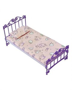 Мебель для кукол Кроватка фиолетовая с постельным бельем Огонек