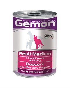 Влажный корм для собак средних пород Dog Medium Кусочки говядины с печенью 415 г Gemon
