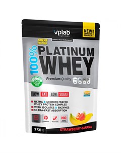 Протеин сывороточный 100 Platinum Whey Клубника Банан 750 г Vplab