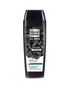 Гель душ для мытья волос и тела Black clean for Men с активным углем 400 мл ТМ Витэкс