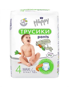 Подгузники трусики Happy Maxi 12 шт вес 8 14 кг Bella